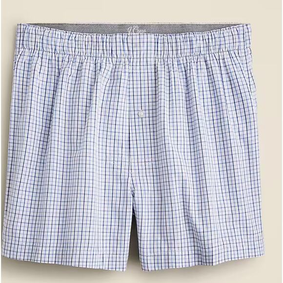 NWT J. Crew Patterned Boxers S Blue White Check Plaid BT865 J.Crew Mens - Picture 1 of 3